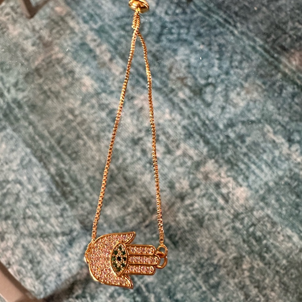 Gold Hamsa Hand bracelet with Green Accents